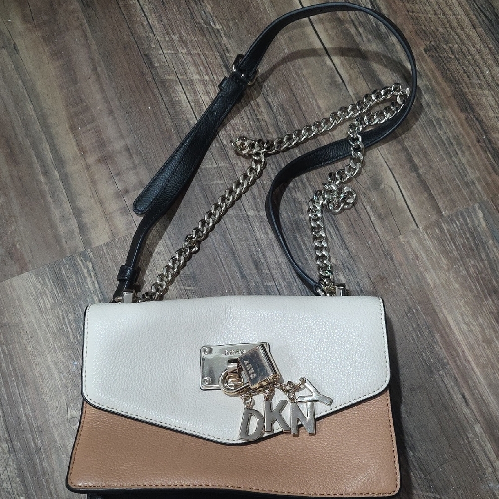 DKNY Tan and Black Crossbody Bag with Chain Strap